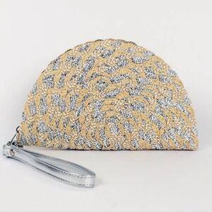 NWT Pia Rossini Straw with Silver Metallic Clutch